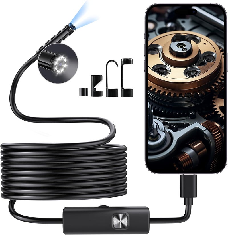 BlueSwan Endoscope Camera with Light, HD Borescope with Dimmable LED Bulbs, 16.4ft Semi-Rigid Snake Camera for iOS & Android, IP67 Waterproof Boroscope Inspection Tools for Sewer, Cool Gadgets for Men - Image 1